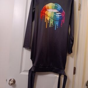 Black Dress with Colorful Lips Graphic